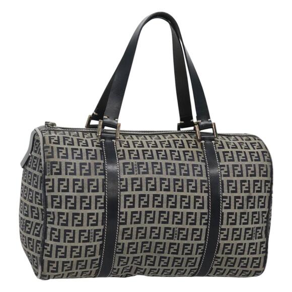 FENDI Zucchino Canvas Boston Bag Navy Silver - Picture 1 of 12